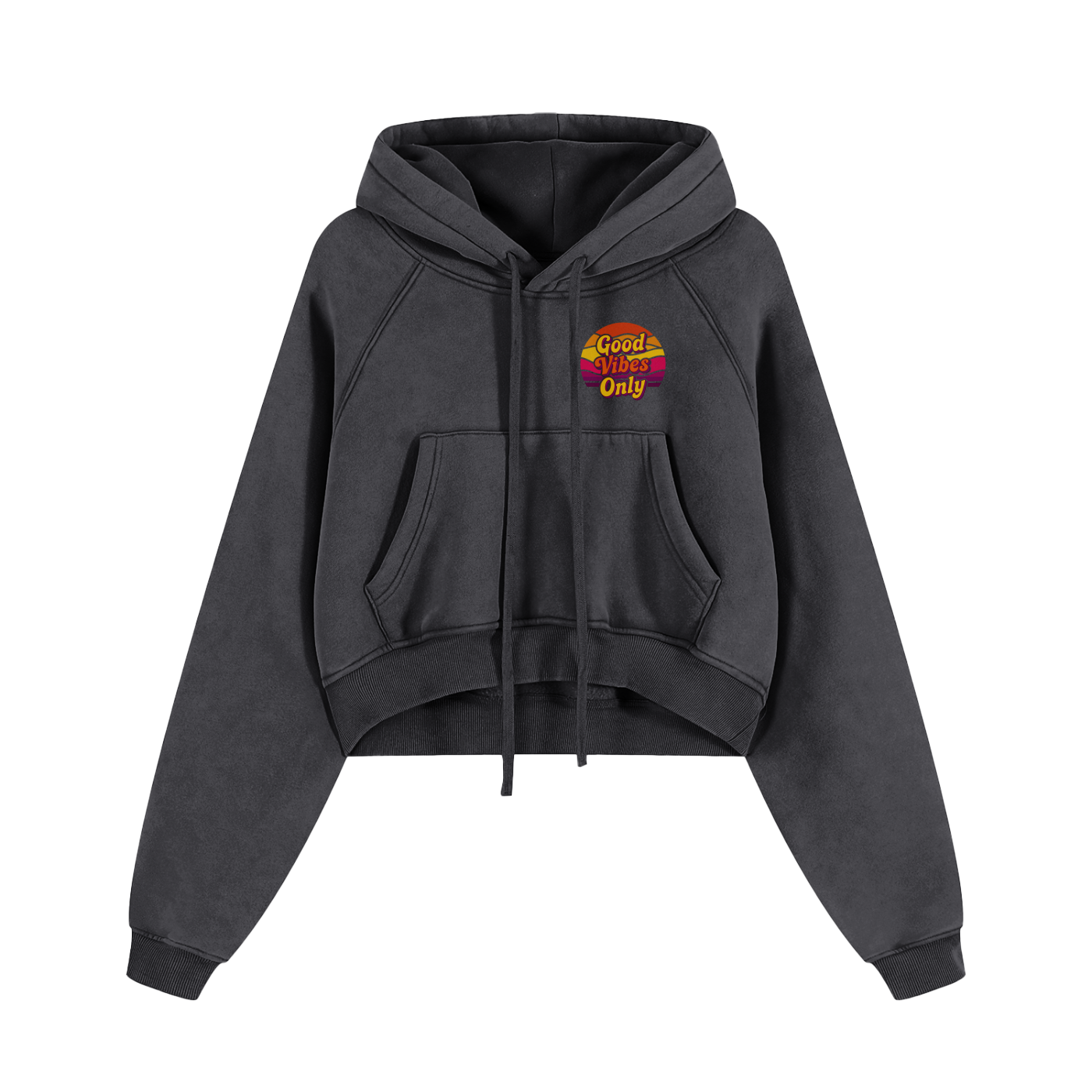 Good Vibes Only Snow Washed Cropped Hoodie - Women's