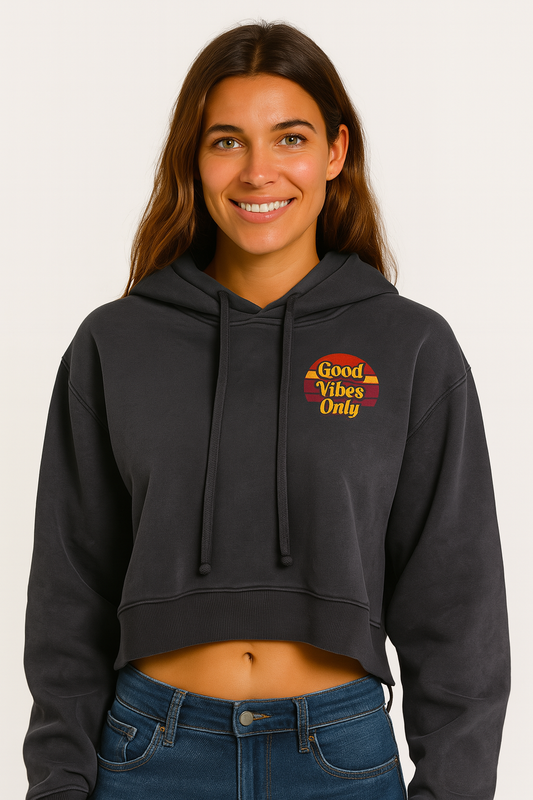 Good Vibes Only Snow Washed Cropped Hoodie - Women's